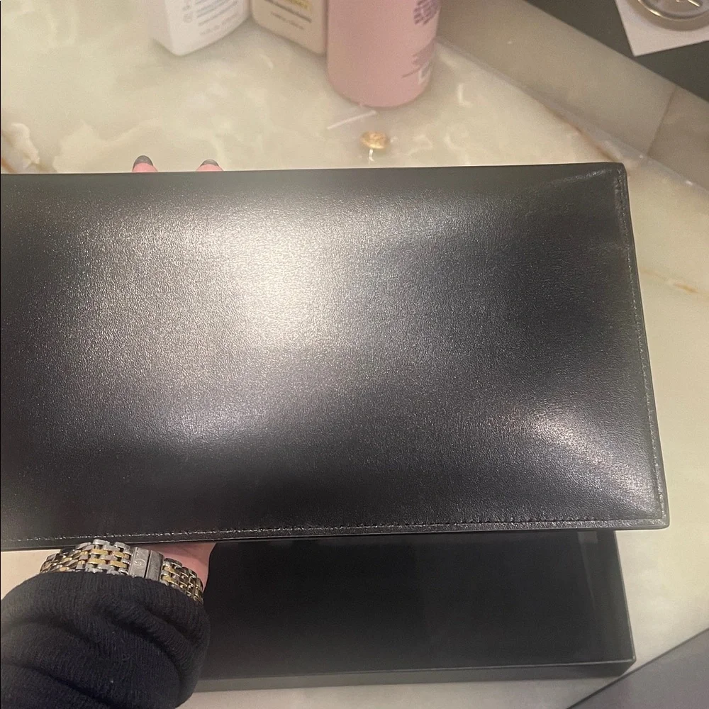 Saint Laurent Black Envelope Clutch with Gold Emblem - Picture 2 of 5
